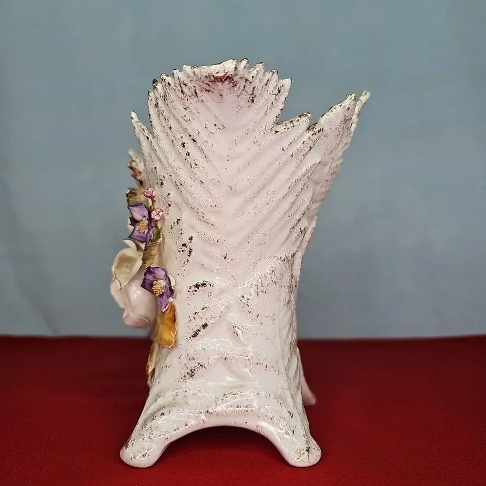 Rose Vase Vee Jackson Pottery Capodimonte Style Leaf Shape 3D Flower VTG Planter